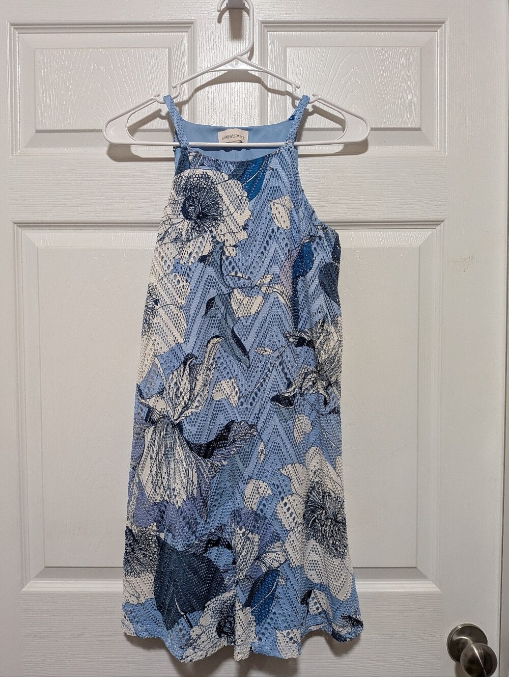 Westport Blue Perforated Floral Dress Small Petite